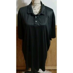 Perry Ellis Short Sleve Polo Shirt Black White Circles Print XXL Polyester Golf